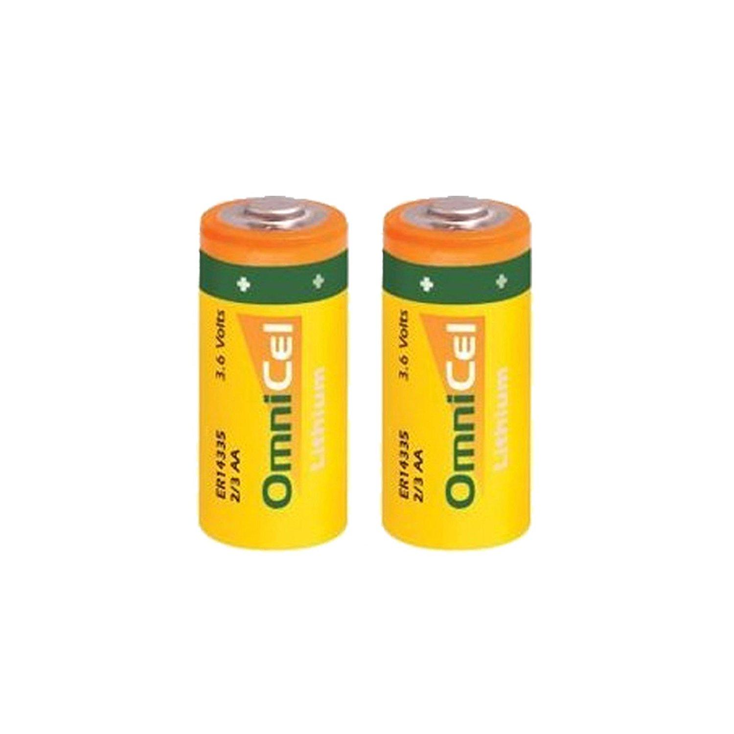2x OmniCel ER14335 3.6V 1.65Ah 2/3AA Lithium Button Top Battery Sensors Detector