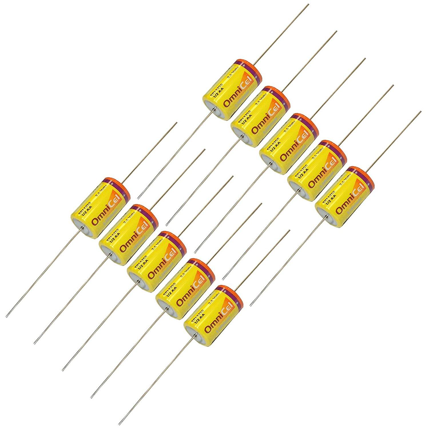 10x OmniCel ER14250 3.6V 1/2AA Lithium Battery Axial Pins Tracking Backup AMR