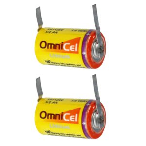 2x OmniCel ER14250 3.6V 1/2AA Lithium Standard Battery Tabs Sensors Detectors