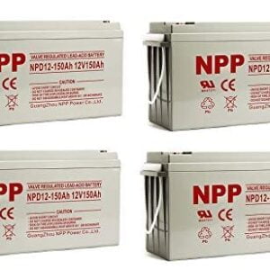 NPP NPD12-150Ah AGM Rechargeable Deep Cycle Sealed Lead Acid 12V 150Ah Battery with Button Style Terminals (4 pcs)