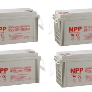 NPPower NPD12-120Ah Rechargeable AGM Deep Cycle 12V 120Ah Battery Button Style Terminals (4 Pack)