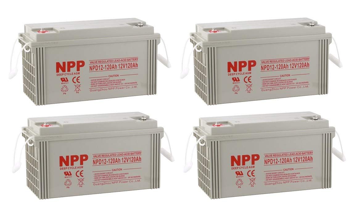 NPPower NPD12-120Ah Rechargeable AGM Deep Cycle 12V 120Ah Battery Button Style Terminals (4 Pack)