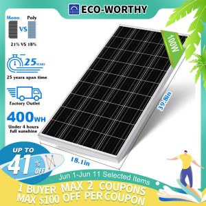ECO-WORTHY 100W 200W Watt 12V Monocrystalline Solar Panel for Battery Charger RV