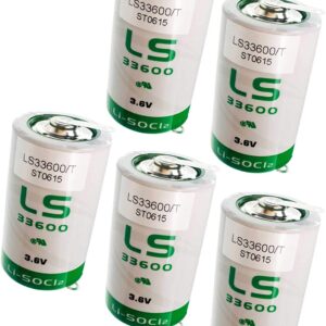 5x SAFT LS33600_TAB Size D 3.6V 1700mAh Lithium Battery for Emergency Backup, Data Collection, AMR Add-ons, Smoke Alarms, Carbon Monoxide Detectors, Intrusion Sensors, Fleet Monitoring