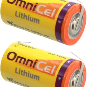 2x OmniCel ER26500 3.6V 8.5Ah Size C Lithium Battery w/ Tabs For Tracking Buoys, Location GPS, GSM, ARGOS, Emergency Lighting, Computer RAM, AMR Add-ons, Smoke Alarms, Carbon Monoxide Detectors
