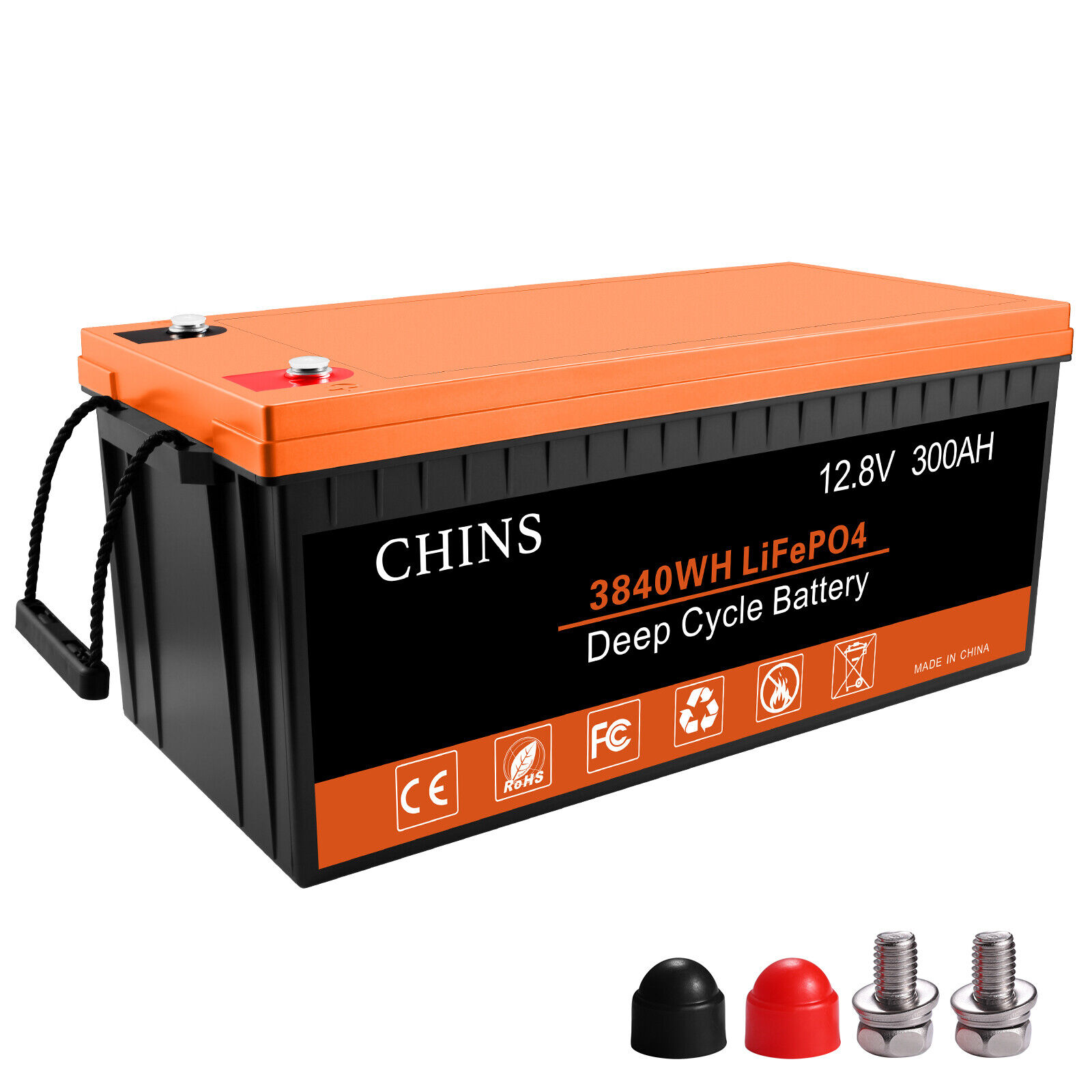 CHINS 12V 300Ah LiFePO4 Battery, with 200A BMS, for Golf car, Trolling Motor etc