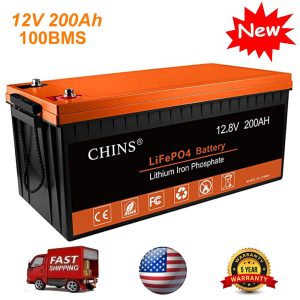 CHINS LiFePO4 Deep Cycle Lithium Battery for RV Marine Solar 12V 200Ah 100A BMS