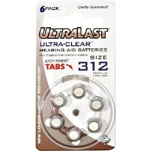 NABC UltraLast UL312HA Zinc Air Size 312 Ultra Clear Hearing Aid Battery - Zinc Air