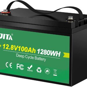 JITA LiFePO4 Lithium Deep Cycle Battery, Built-in 100A BMS, 2000-5000 Cycles, 10 Year Life, Support 1280W Power Output, for RV, Solar Power System, Marine, Home Storage and Outdoor Camping (12V 100Ah)
