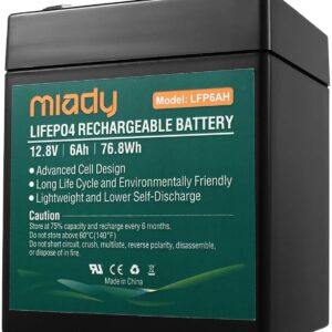2000 Cycles 12V 6Ah Miady Lithium Iron Phosphate Battery, Rechargeable LiFePo4 Battery, Low Self-Discharge and Light Weight, for Kid Scooters, Fios Replacement Battery