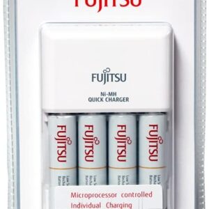 Fujitsu Quick Charger with 4xAA Rechargeable Ni-MH Batteries AA/AAA LR6 LR03 TYP. 2000mAh Min.1900mAh…FCT344-CE