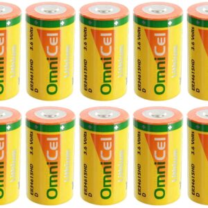 10x OmniCel ER34615HD 3.6V 13Ah Size D Lithium Standard Terminal For Smart Munitions, Unattended Sensors, RFID Tracking, Asset Tracking, Theft Prevention, Locator Beacons