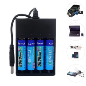 KENTLI CHU4 USB Charger with 4 x 1.5v 3000mWh lithium li-polymer li-ion AA rechargeable batter for LED falshlight Digital camera Microphone (with 4AA batteries)
