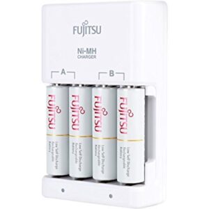 Fujitsu Ni-MH Battery Charger Kit with AA 2000mAh Rechargeable Batteries 4-Pack (Made in Japan)