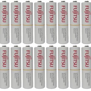 16 Fujitsu AAA Ready-to-use 2,100 times rechargeable NiMH 1.2V 800mAh (Min. 750mAh) Made in Japan batteries