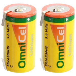 2X OmniCel ER26500HD 3.6V 6.5Ah Sz C Lithium Battery Tabs Sensors Detectors