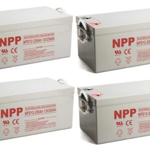 NPP NPD12-250Ah AGM Rechargeable Sealed Lead Acid 8D Deep Cycle 12V 250Ah Battery with Button Style Terminals (4 Pack)