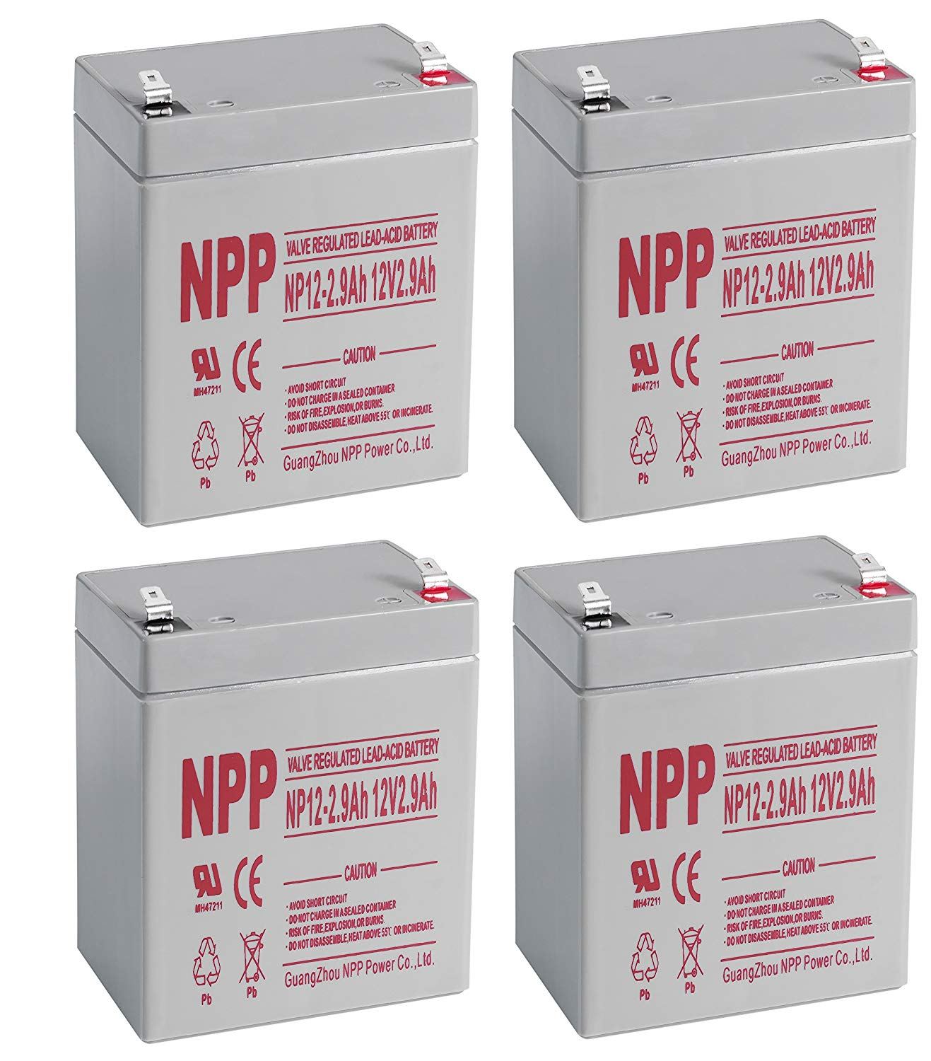NPPower 12V 2.9Ah SLA Battery F1 Style Terminals/(4pcs)