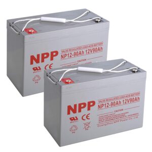 NPP NP12-90Ah Rechargeable Sealed Lead Acid 12V 90Ah Battery with Button Style Terminals (2pcs)