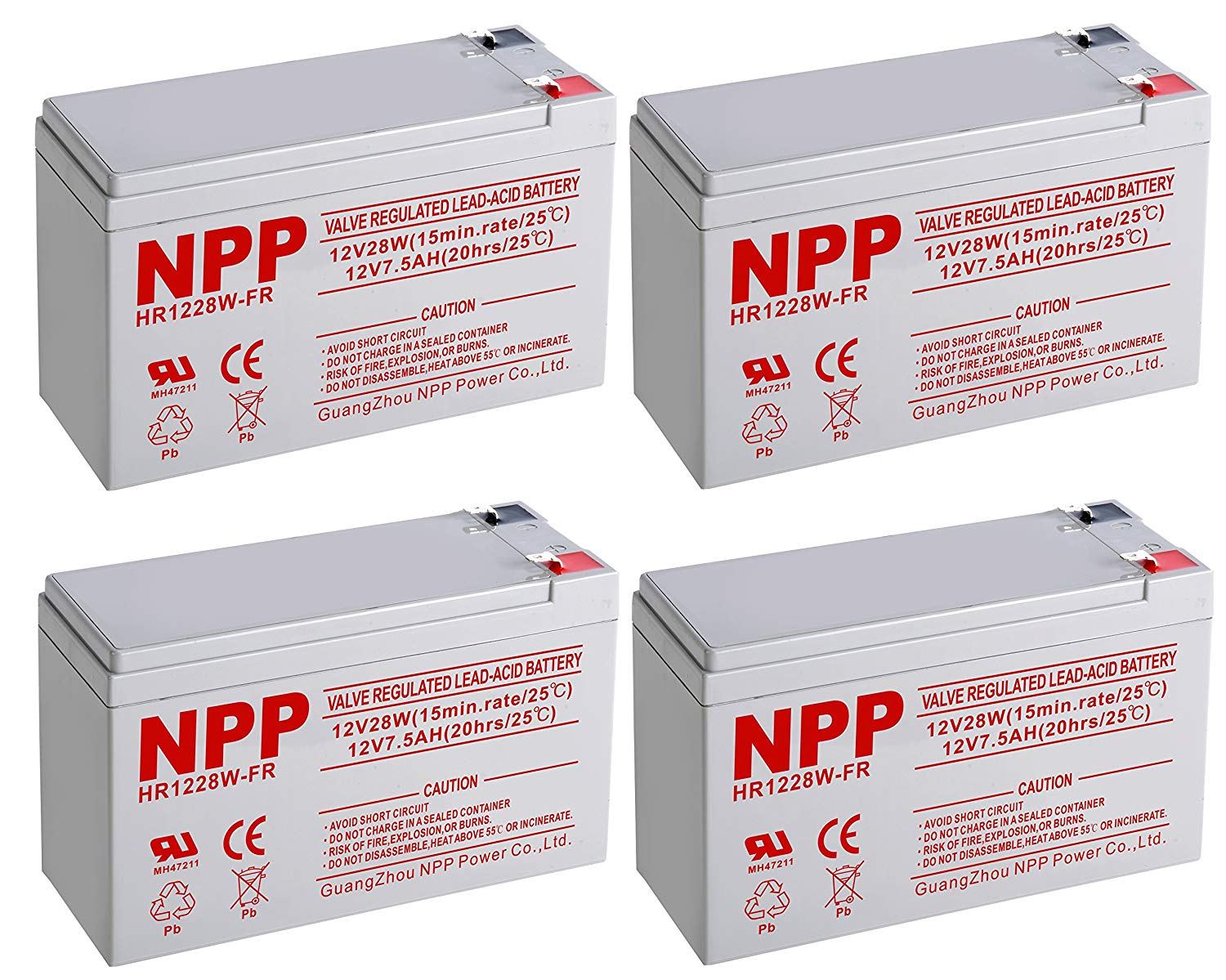 NPP HR1228W 12V 28W(15min.Rate) Sealed Lead Acid UPS 12V 7.5Ah Battery with F2 Style Terminals / (4pcs)
