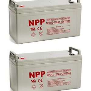 NPPower NPD12-120Ah Rechargeable AGM Deep Cycle 12V 120Ah Battery Button Style Terminals (2 Pack)