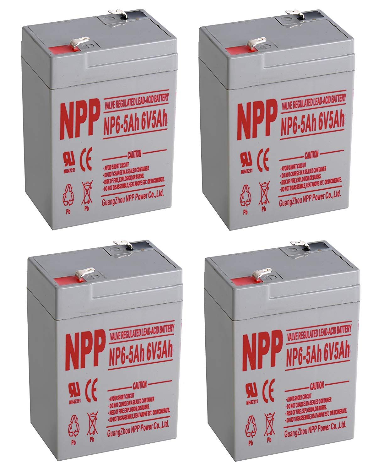 NPPower 6V 5Ah SLA Sealed Lead Acid 6V 5Ah Battery F1 Terminals/(4pcs)