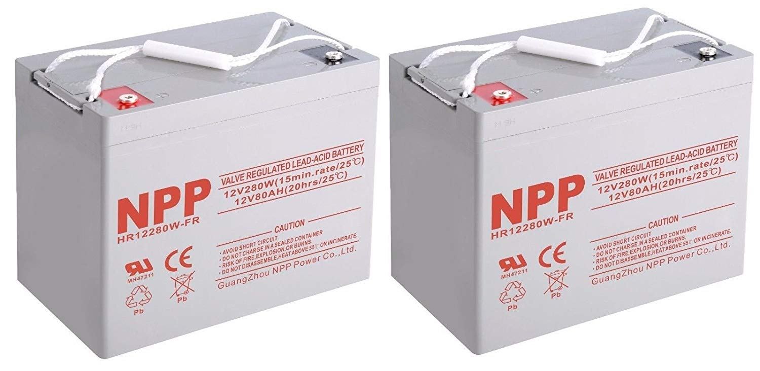 NPPower 12V 280W High rate 12V 80Ah Rechargeable Sealed Lead Acid Battery( 2pcs)