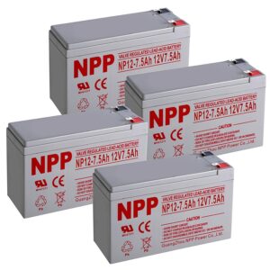 NPP 12V 7.5Ah 12Volt 7.5 amp Rechargeable Lead Acid Long Life UPS Battery (4 pcs)