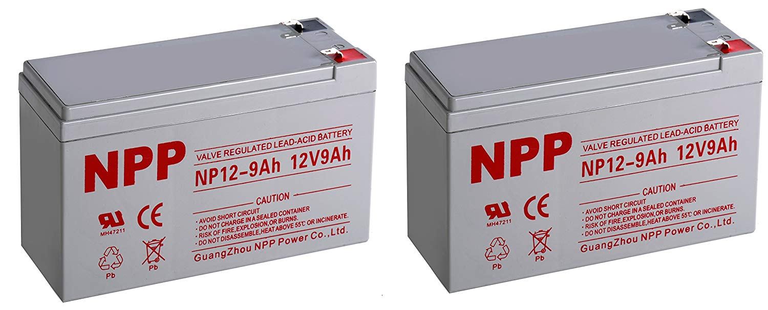 NPP NP12-9Ah 12 Volt 9Ah Sealed Lead Acid Battery with F1 Style Terminals / (2pcs)