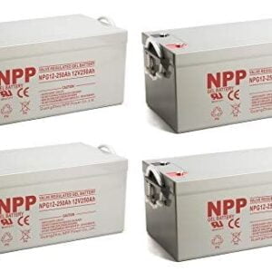 NPP NPG12-250Ah AGM Rechargeable Gel Deep Cycle 12V 250Ah Battery with Button Style Terminals (4 Pack)
