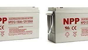 NPP NPD12-150Ah AGM Rechargeable Deep Cycle Sealed Lead Acid 12V 150Ah Battery with Button Style Terminals (2 Pack)