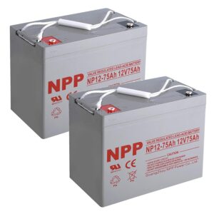 NPP NP12-75Ah Rechargeable 12V 75 Ah Sealed Lead Acid Battery With Button Style Terminals (2 pcs)