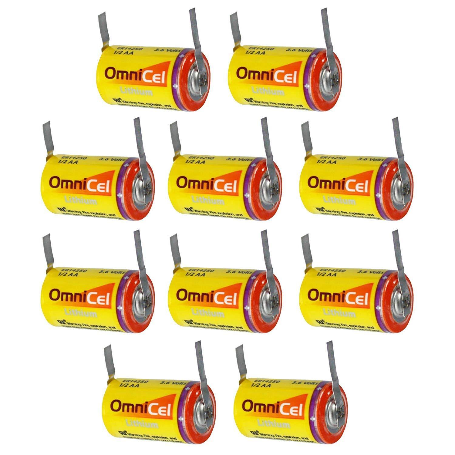 10pc OmniCel ER14250 3.6V 1/2AA Lithium Standard Battery Tabs Utility Telematics