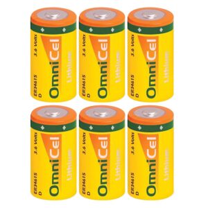 6x OmniCel ER34615 3.6 Volt 19Ah Sz D Lithium Button Top Battery Sensors AMR