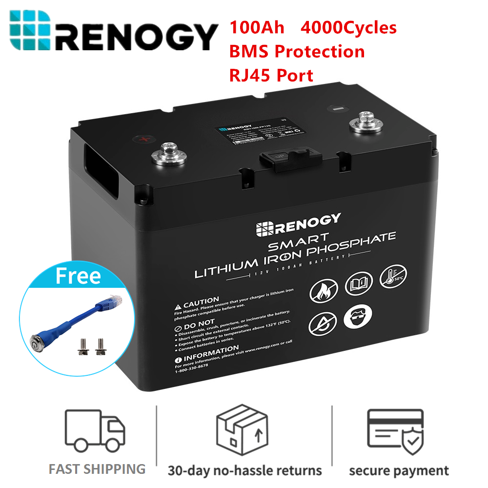 Renogy 12V 100Ah SMART LiFePO4 Lithium Iron Battery Deep Cycle BMS Solar 4WD RV