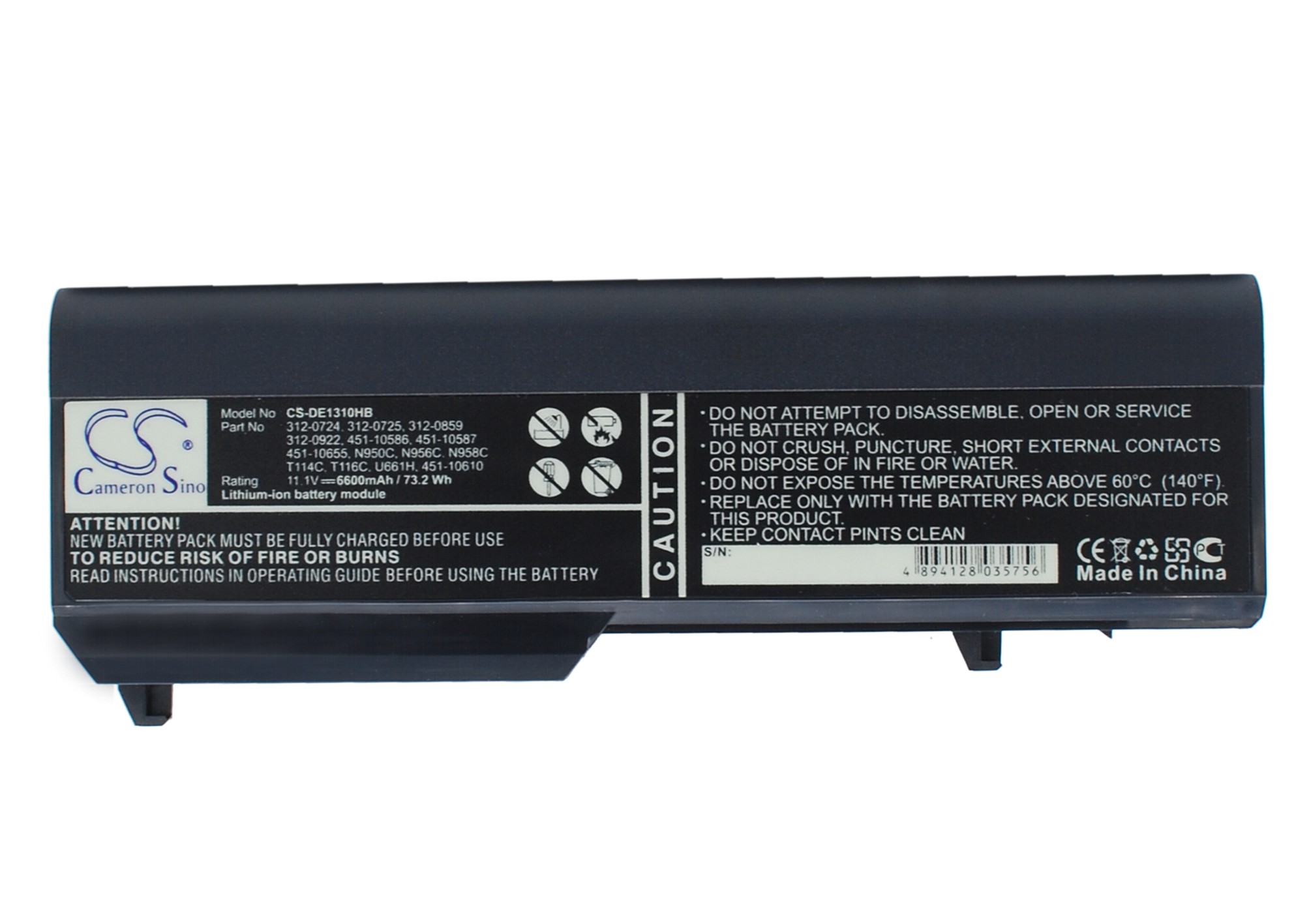 Dell Vostro 1310 Replacement Battery 11.1V 6600mAh 312-0724