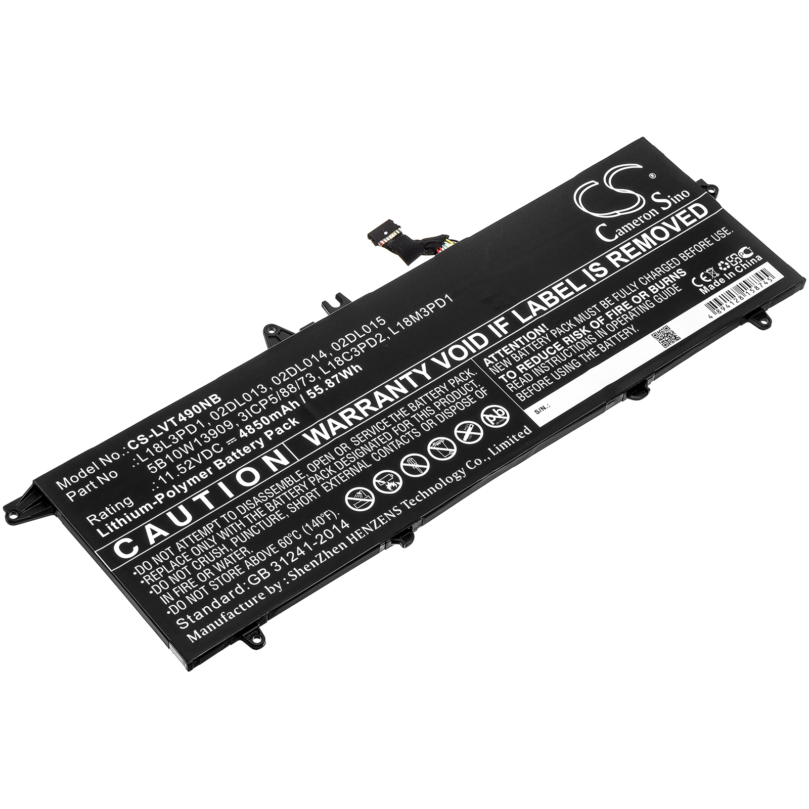 5B10W13955 Lenovo Replacement Battery 11.52V 4850mAh