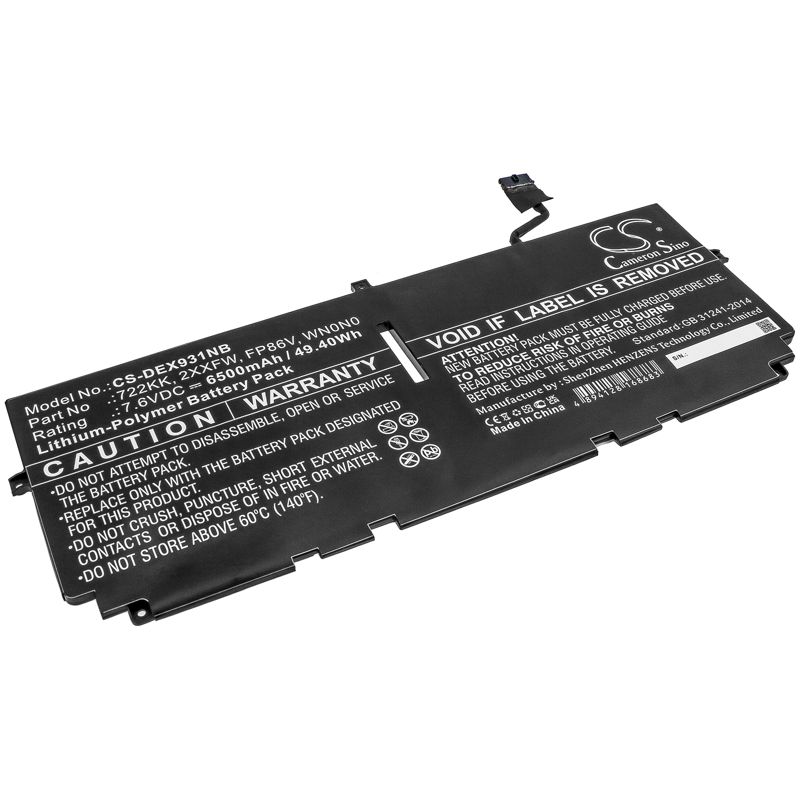 XPS 13 9300 BATTERY FP86V DELL Replacement Battery 6500mAh