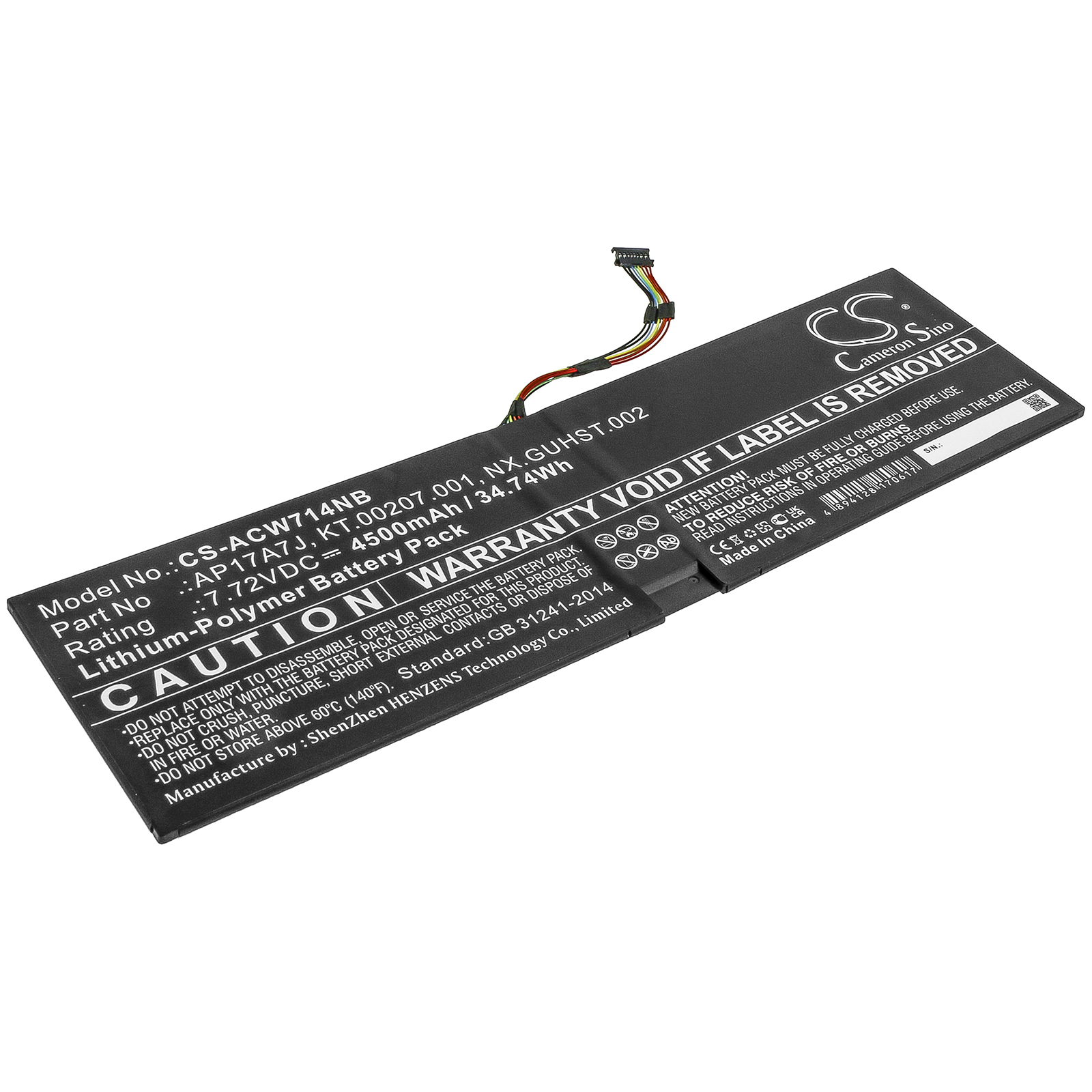Acer AP17A7J, KT.00207.001, NX.GUHST.002 CS-ACW714NB