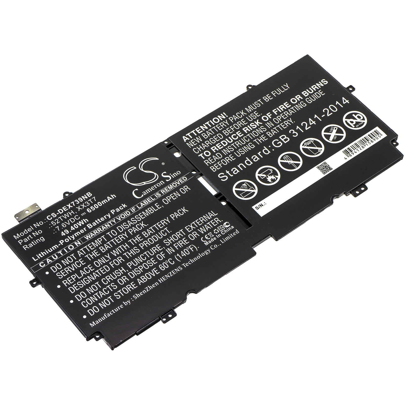 Dell XPS 13 7390 Replacement Battery 7.6V 6500mAh 52TWH