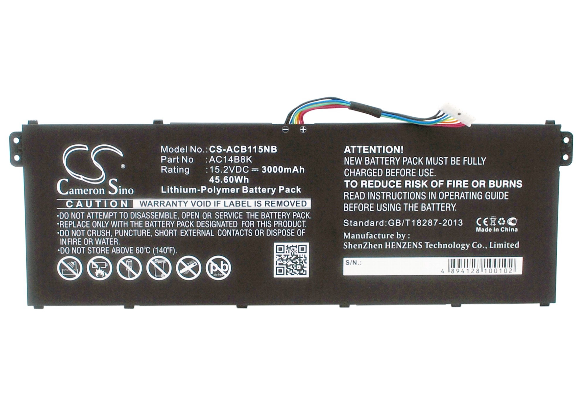 AC14B8K BATTERY Acer Replacement Battery 15.2V 3000mAh