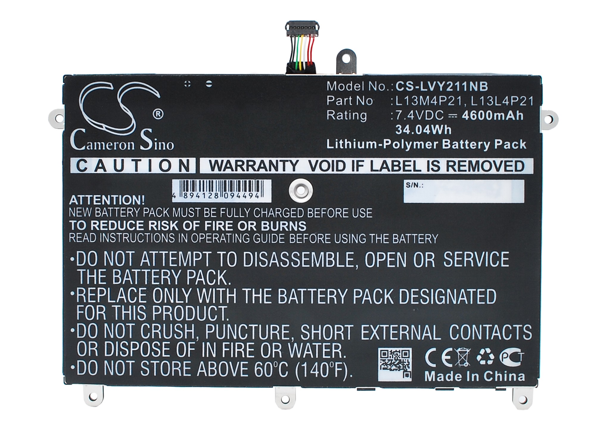 Lenovo 121500224 Ideapad Series Replacement Battery 7.4V 4600mAh