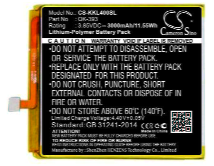 360 QK-393 Mobile/SmartPhone Replacement Battery 3000mAh