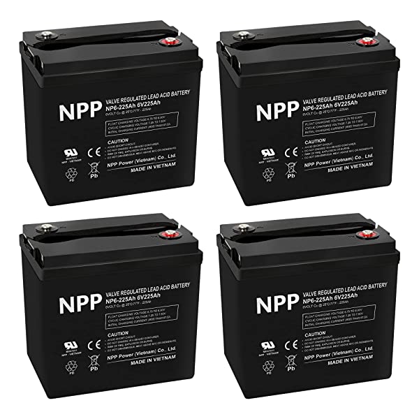 NPP NP6-225Ah (T16, 4Pcs) 6V 225Ah Deep Cycle SLA AGM Battery | Perfect for Golf Cart, Solar System, Trolling Motor, RV, Camper, Marine, Wheelchair