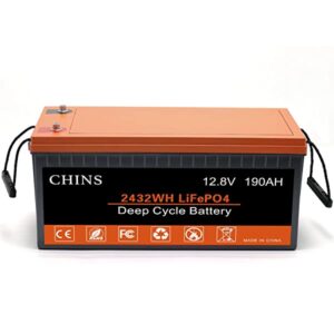 CHINS 12V 190Ah LiFePO4 Battery, Built-in 190A BMS, 2000+ Cycles, Each Battery Can Support 2432W Power Output, Perfect for RV, Caravan, Solar, Marine, Home Storage and Off-Grid