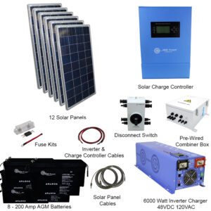 Solar Kit 1980 W Solar | 6000 W Pure Sine Inverter Charger 48VDC 120/240 VAC | 400 A Batteries