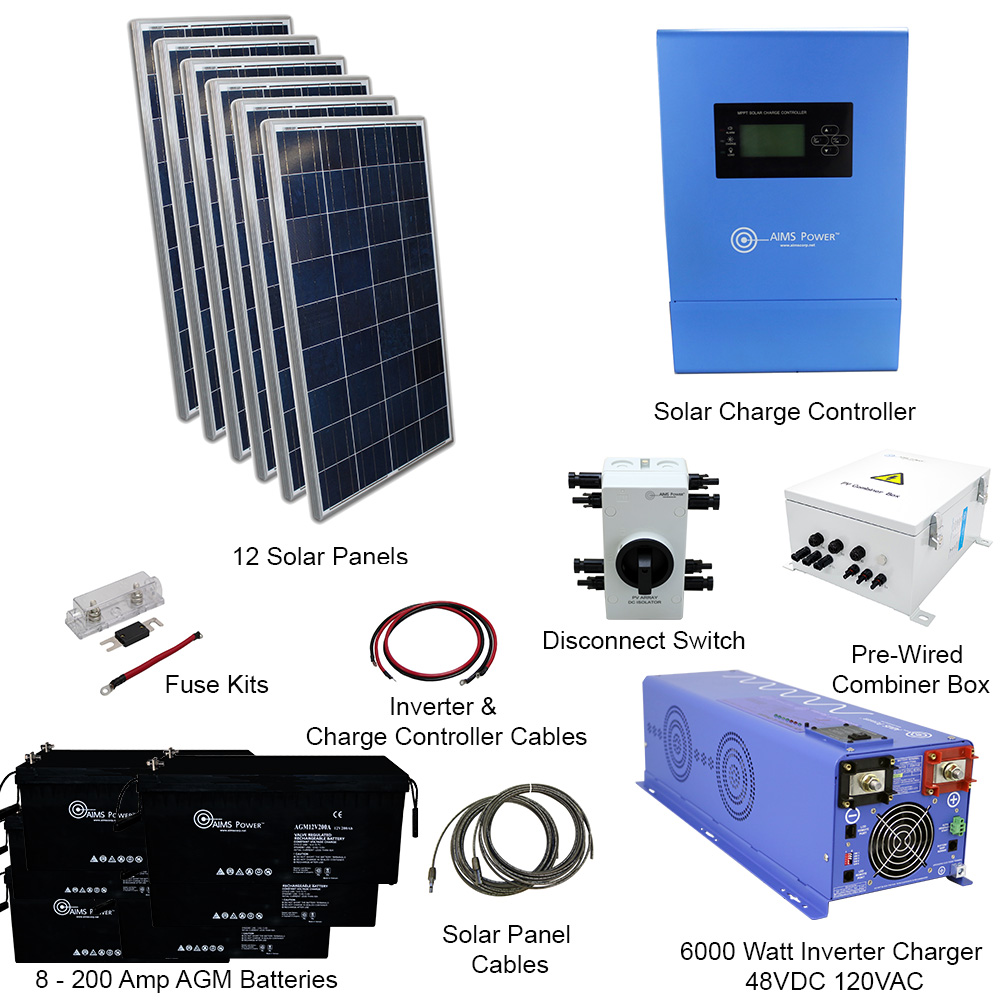 Solar Kit 1980 W Solar | 6000 W Pure Sine Inverter Charger 48VDC 120/240 VAC | 400 A Batteries