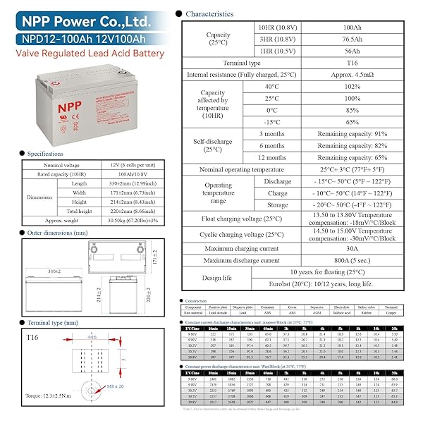 NPP-12V-100Ah-Deep-Cycle-AGM-Battery-Group-31-Sealed-Lead-Acid-Rechargeable-T16A-Terminal-Replacement-for-UPS-Backup-B07B4LPN2Z-7