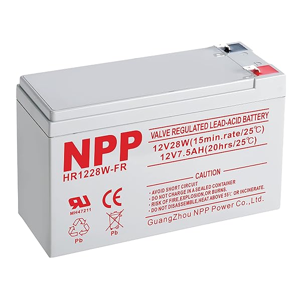 NPP HR1228W F2 12V 7.5Ah Battery, 12Volt 28Watt/Cell 168W Rechargeable Sealed Lead Acid UPS Batteries Replacement for 7Ah 8Ah Backup NS1250 Alarm Emergency Light, Flame Retardant 5.94" × 2.56" × 3.94"