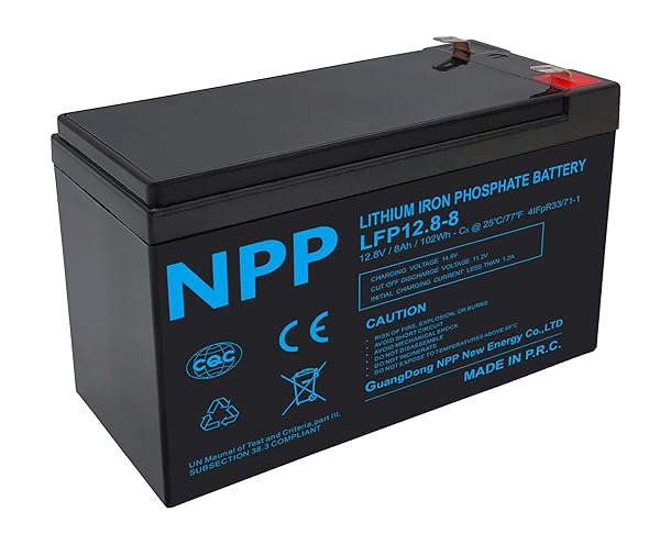 NPP 12.8V 8Ah LiFePO4 Deep Cycle Battery, Lithium Iron Phosphate Battery, 2000+ Cycles Rechargeable, Built-in 10A BMS Batteries Perfect for Ups Backup, RV, Solar, Marine, Fish Finder, Off-Grid